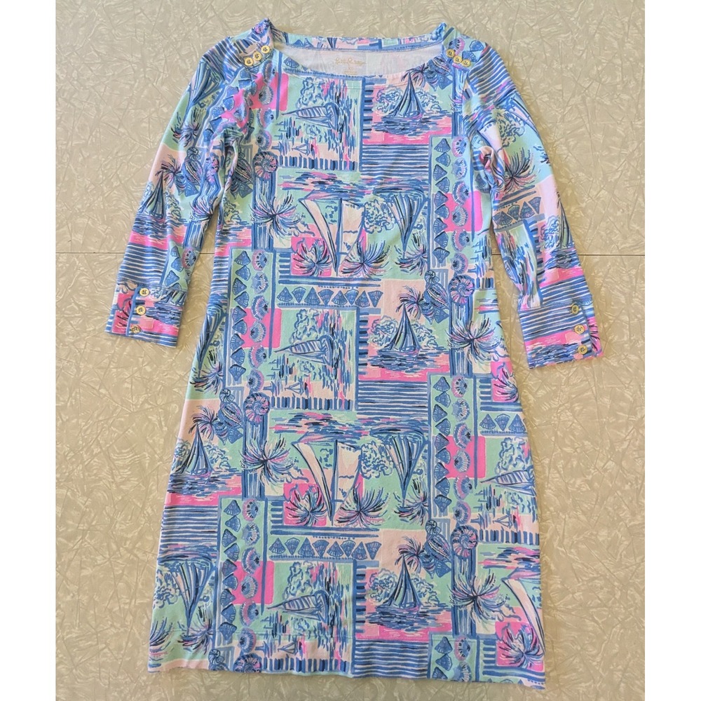 Lilly Pulitzer Sophie UPF 50 Whisper Blue Yeah Buoy Dress‎ XS Sailboat Coastal